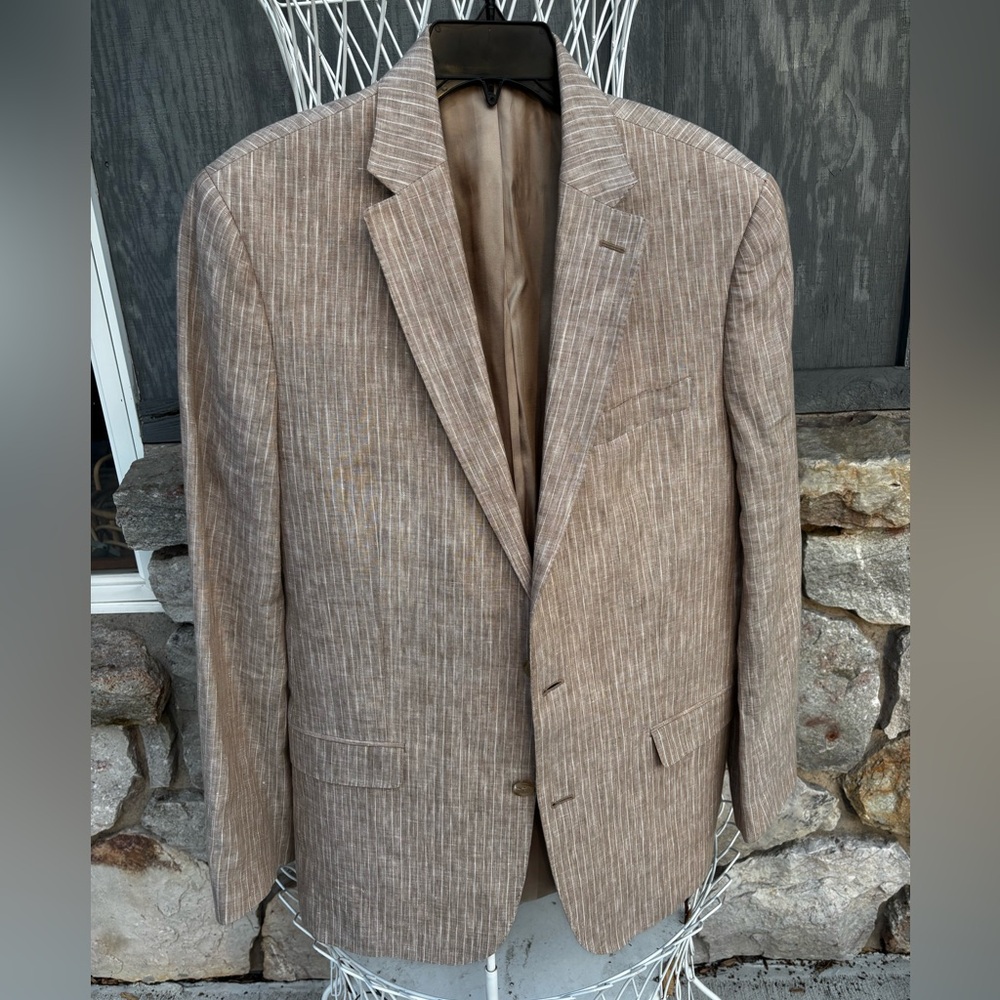Ralph Lauren Beige/Brown Pinstripe Linen Blend Sport Coat